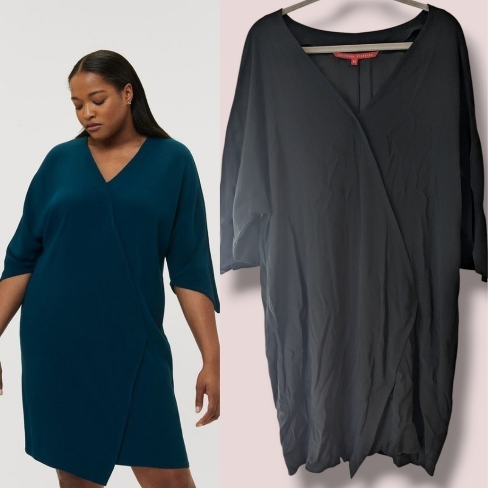 Universal Standard Black Crepe Asymmetric The Katy Kimono Mini Dress Evening